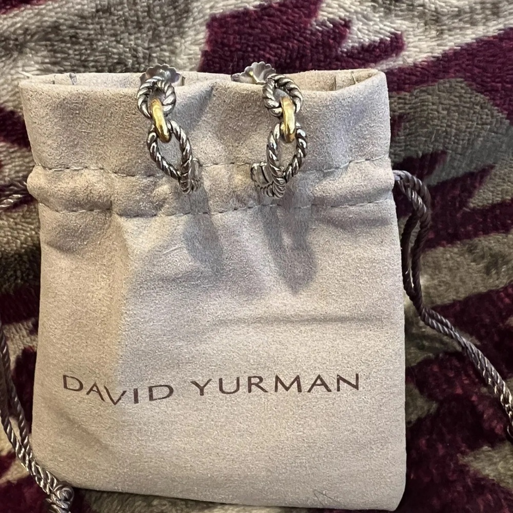 David Yurman Cable Loop Hoop Earrings Sterling Silver with 18K Yellow Gold, 22mm